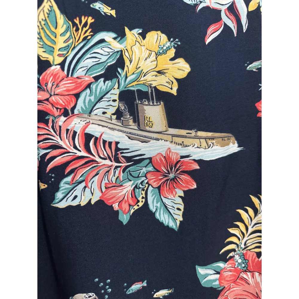 Polo Ralph Lauren Tropical Floral Camp XL Navy Nautical Hawaiian Shirt - Picture 4 of 6